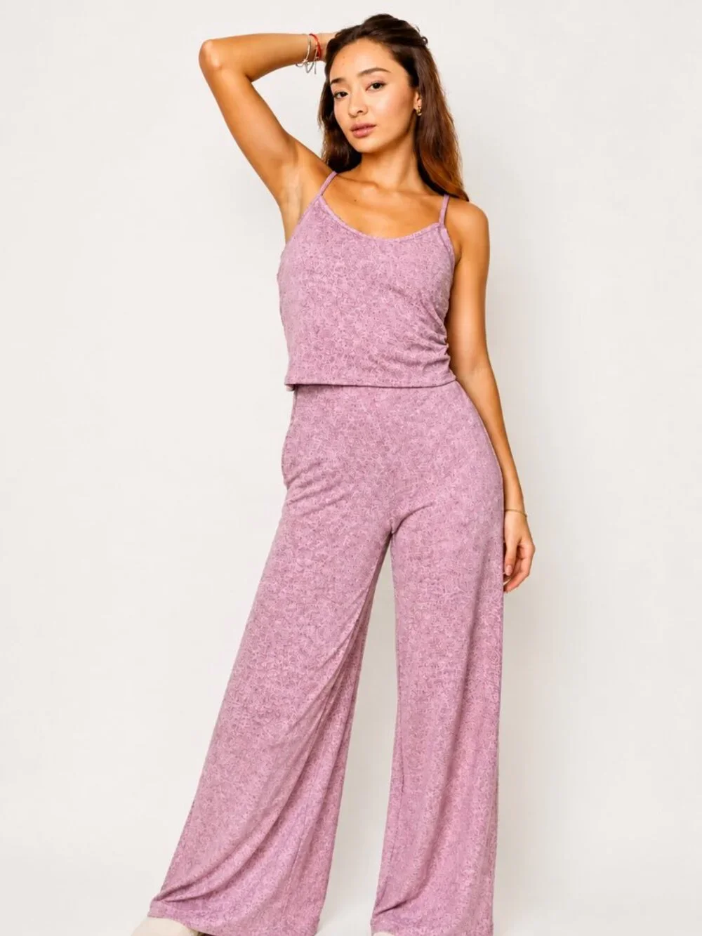 Women's Textured Cami Top & Wide Leg Pants Two-Piece Set